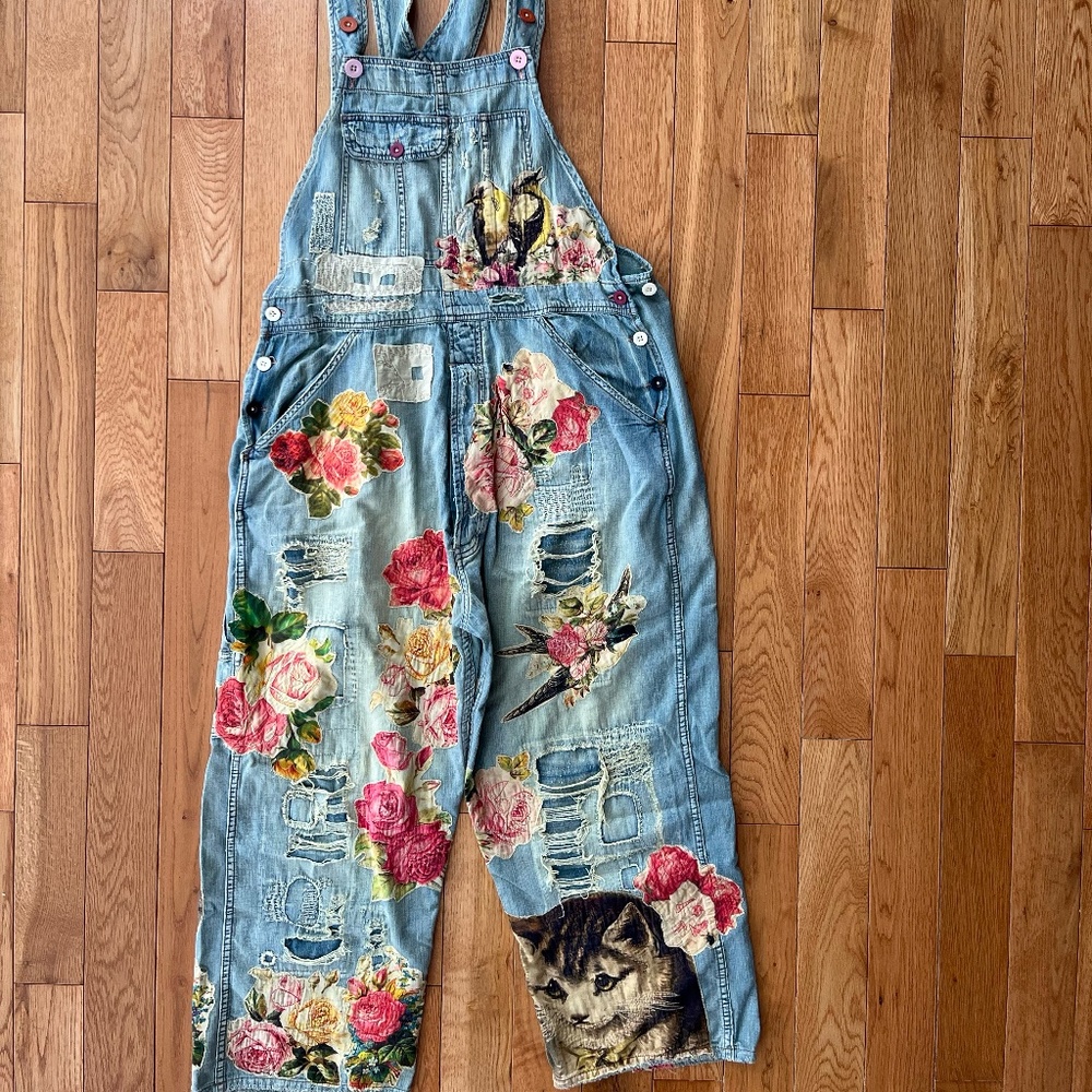 Magnolia Pearl Rose Embroidered Denim Overalls